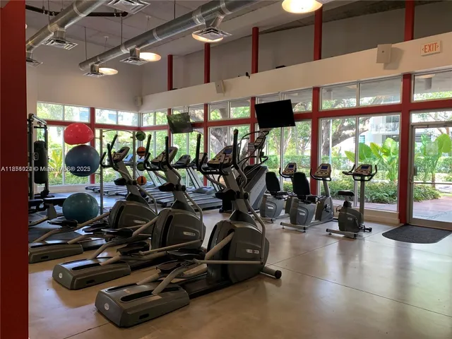a view of a room with gym equipment