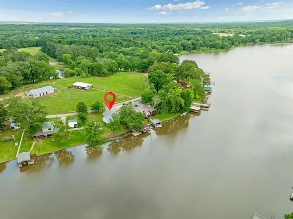 a view of a lake with a houses