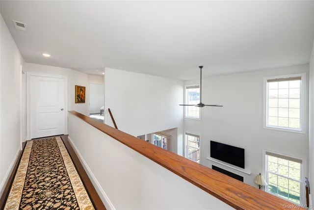 a hallway with windows