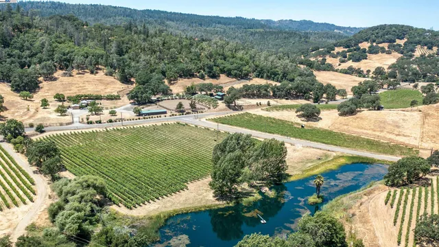 a view of a swimming pool with a yard