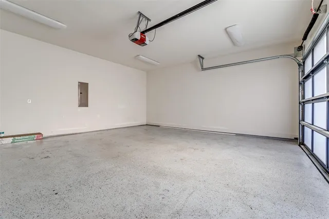 a view of a garage with stairs