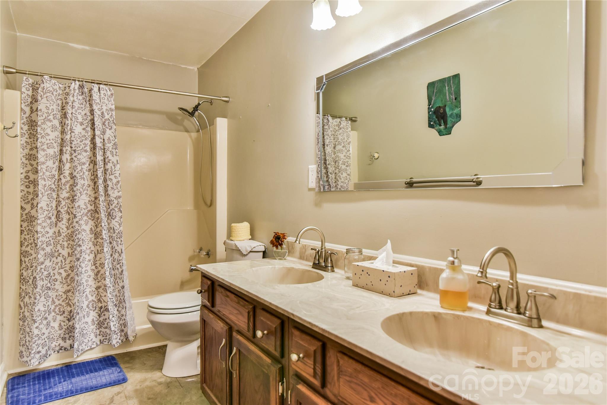 10 Gentry Branch Road Weaverville, NC 28787 - Photo 15 of 33 a bathroom with a granite countertop sink toilet and shower