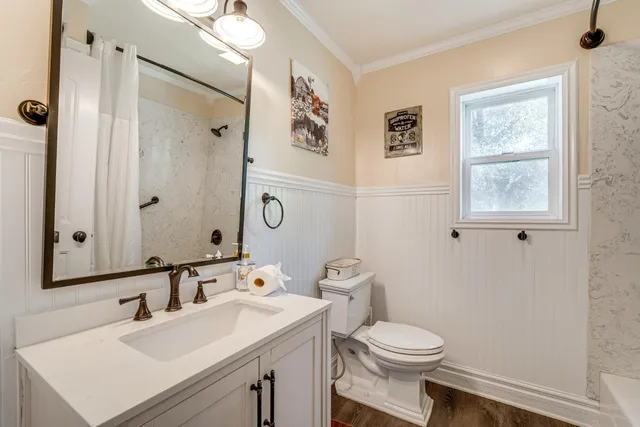 a bathroom with a sink toilet and vanity