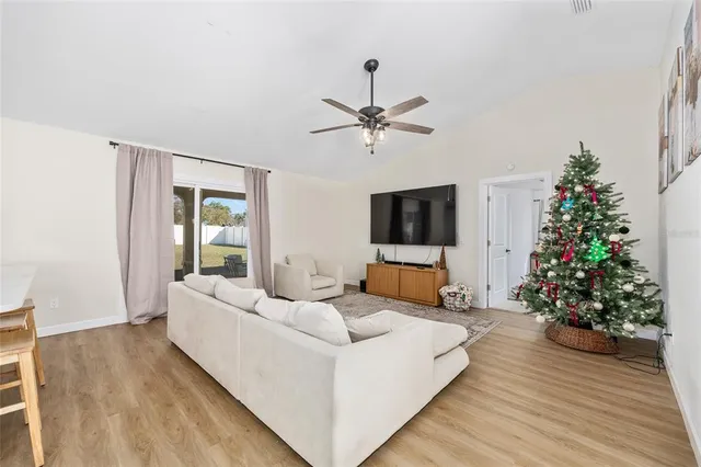 a living room with furniture potted plant and a fireplace