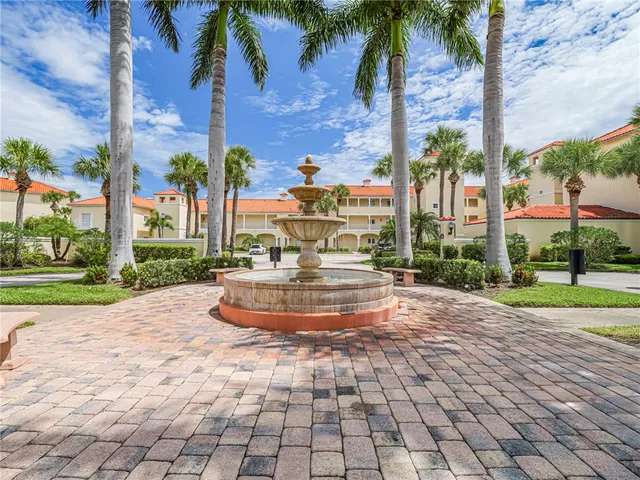 a view of a park with palm trees