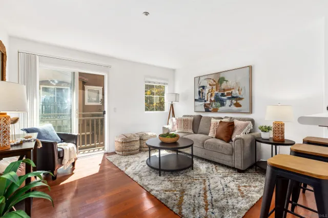 a living room with furniture rug and window