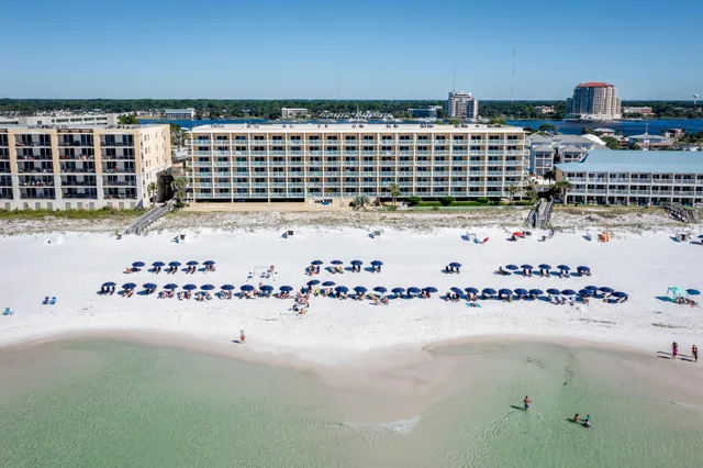 a city view with tall buildings
