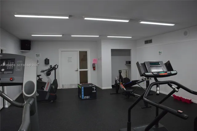 a view of a room with gym equipment