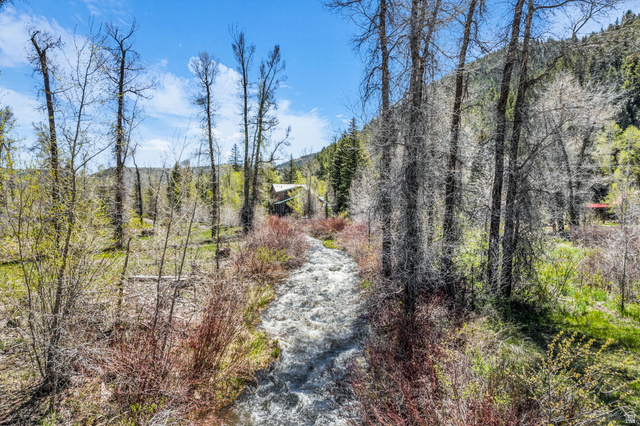 6314 Stewart Ranch Road Kamas, UT 84036 - Photo 2 of 10 Mountain property featuring a flowing stream, mature trees, and a distant structure