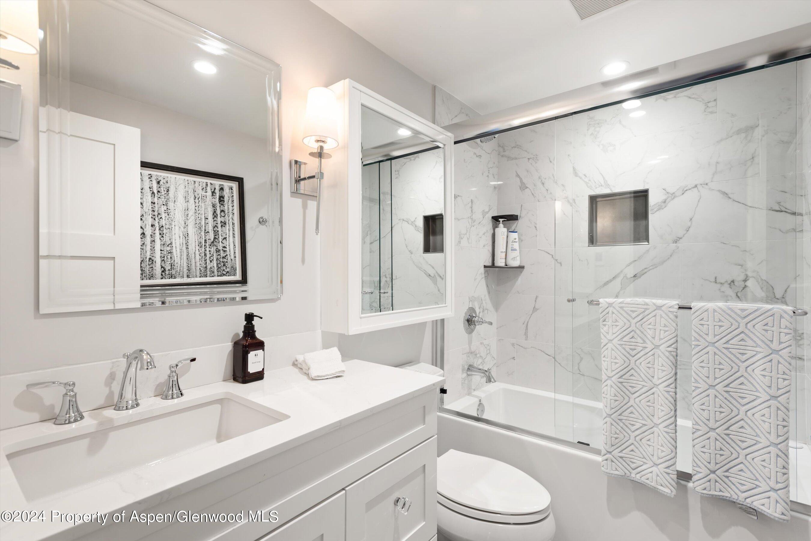825 East Hopkins Avenue, Unit 1N Aspen, CO 81611 - Photo 6 of 16 a bathroom with a sink toilet tub and shower