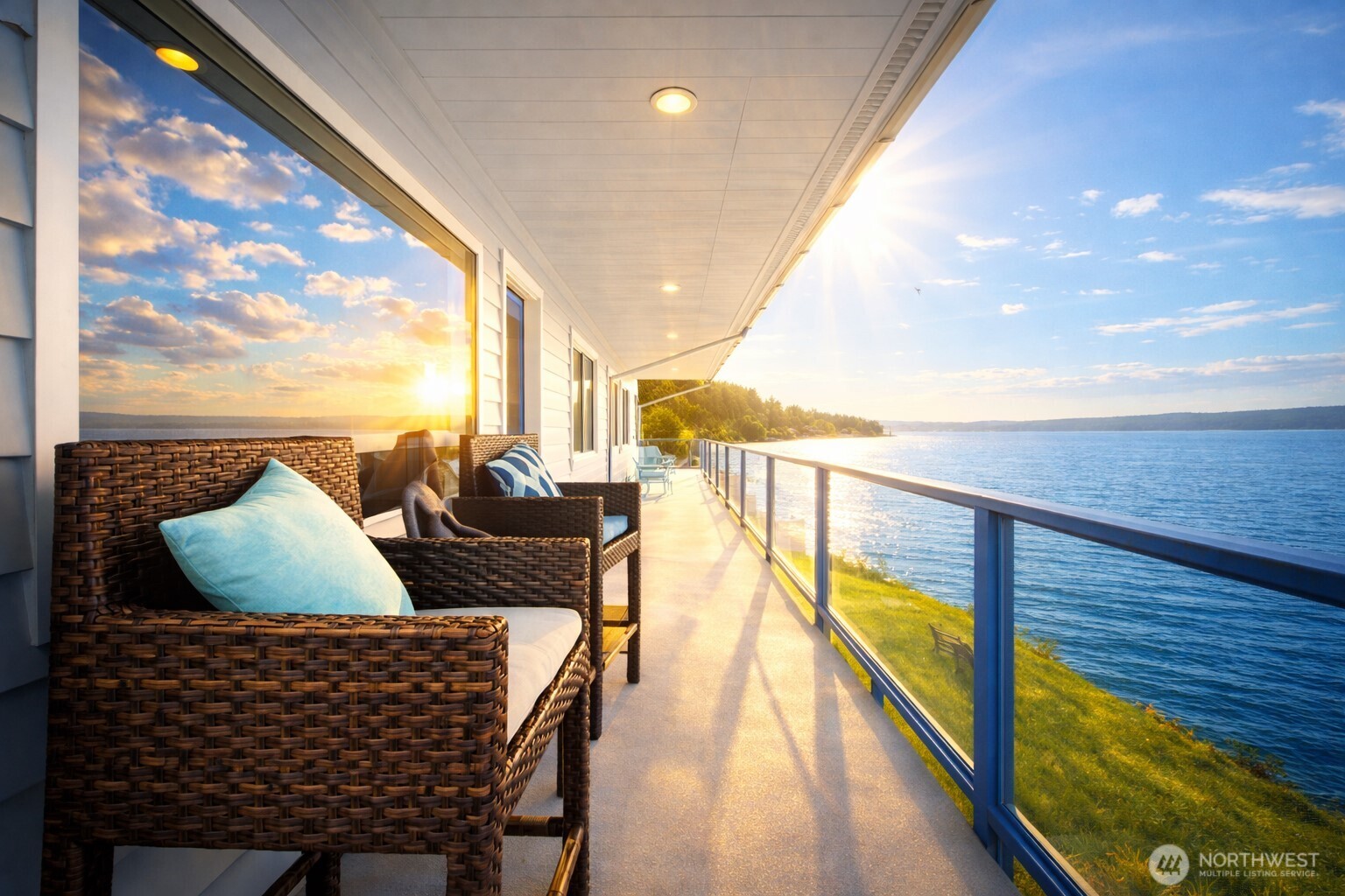 a view of balcony with furniture