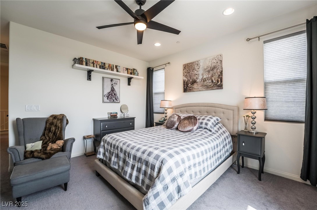 128 Kimberlite Drive Henderson, NV 89011 - Photo 16 of 55 Carpeted bedroom with a ceiling fan and recessed lighting