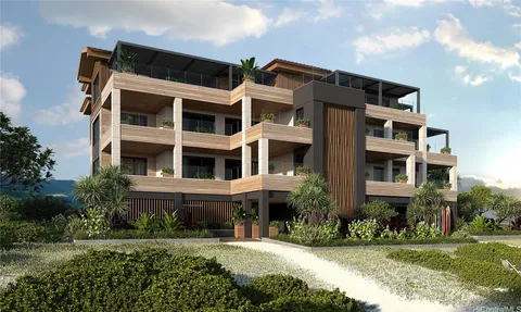 a front view of a multi story building