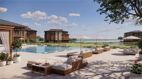 a view of a swimming pool and lounge chair