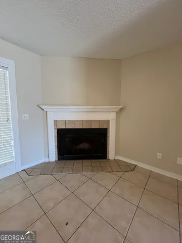 a room with a fireplace