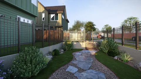 a view of a pathway of house with a yard