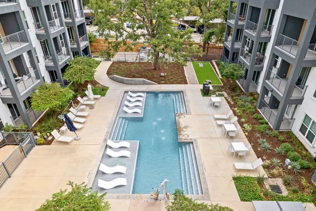 a view of a backyard with large trees