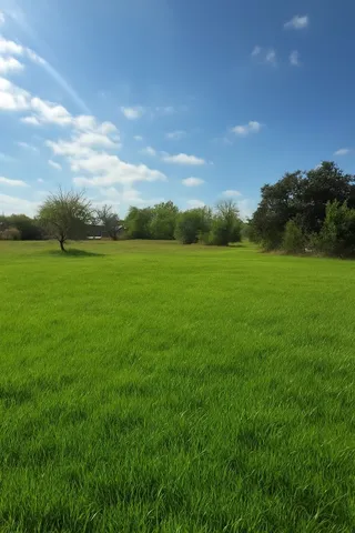 a view of a field with an trees