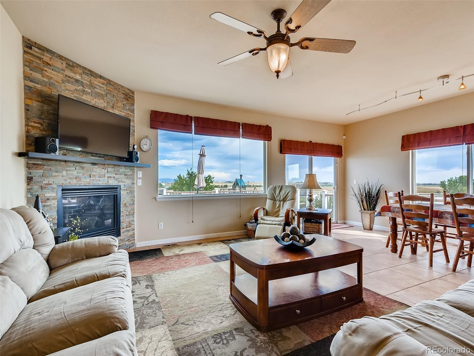 8209 County Road 2 Brighton, CO 80603 - Photo 6 of 40 a living room with furniture a flat screen tv and a fireplace