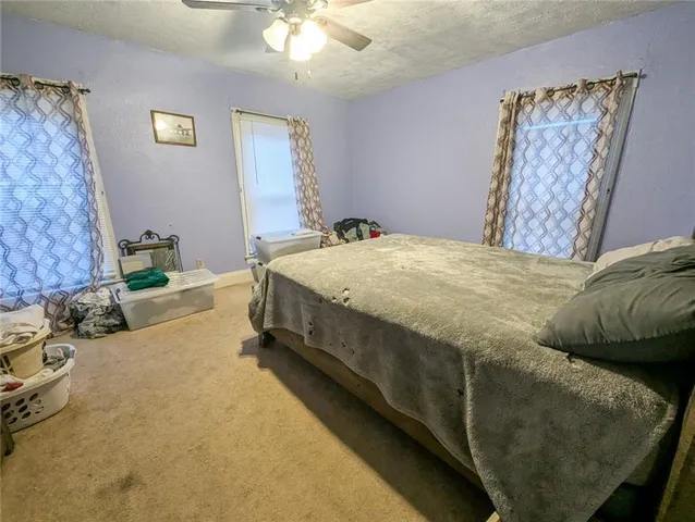 a bedroom with a bed and a couch