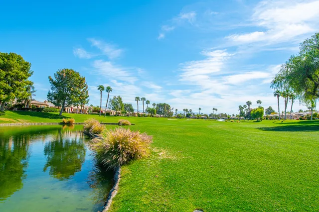 a view of a lake with houses in the background