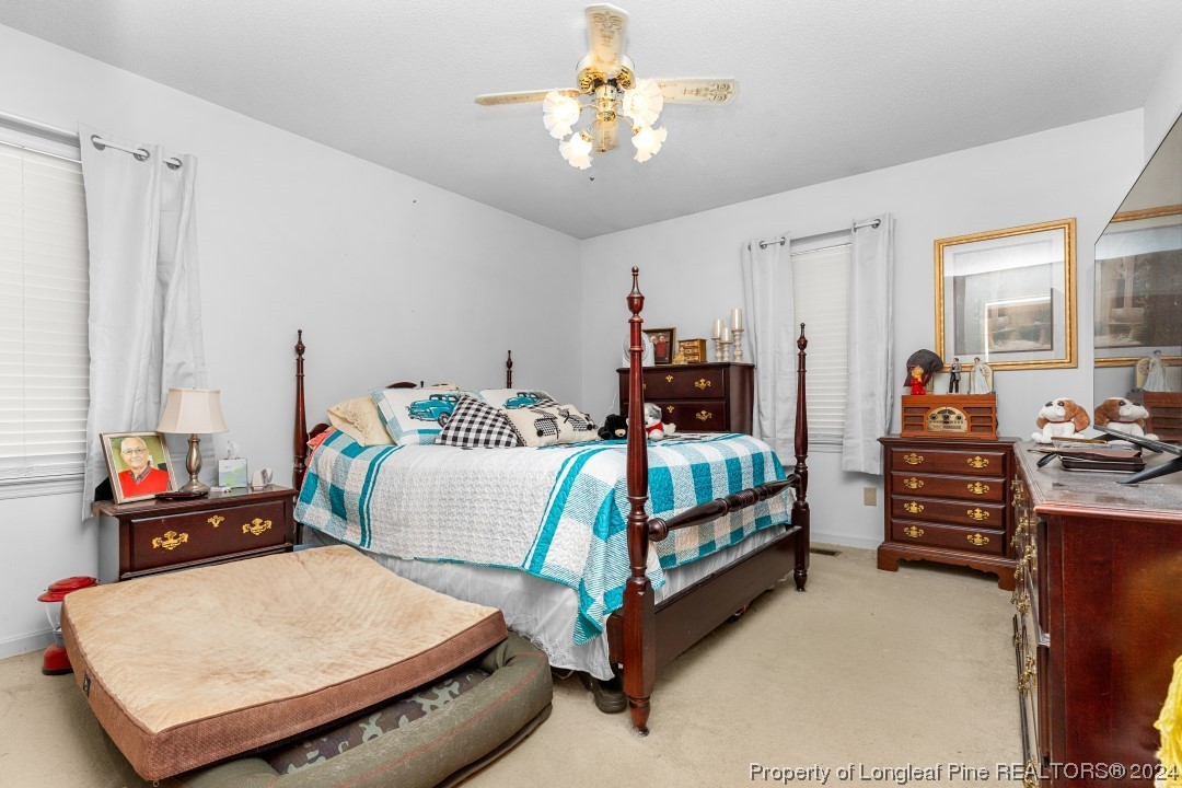 8571 Rhodes Pond Road Dunn, NC 28334 - Photo 11 of 18 a bedroom with a bed and a chandelier