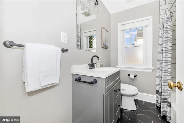 a bathroom with a sink toilet and mirror
