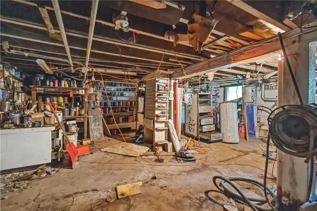 a view of a storage room with racks