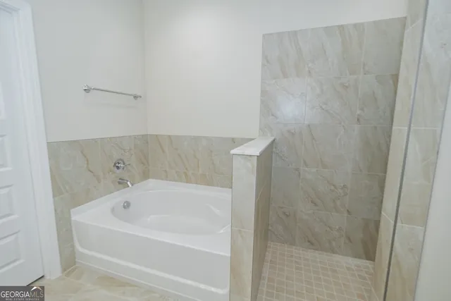 a bathroom with a bathtub