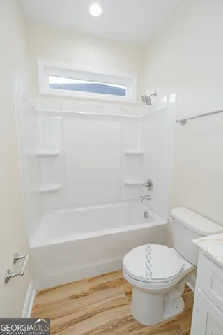 a bathroom with a toilet and a bathtub