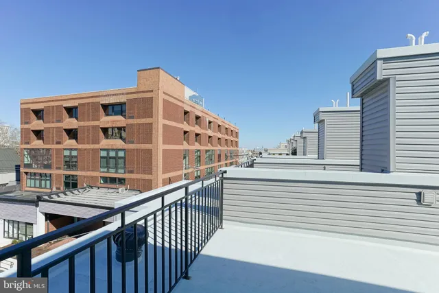 a view of a building from a balcony