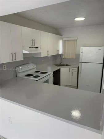 a kitchen with a sink a stove and refrigerator