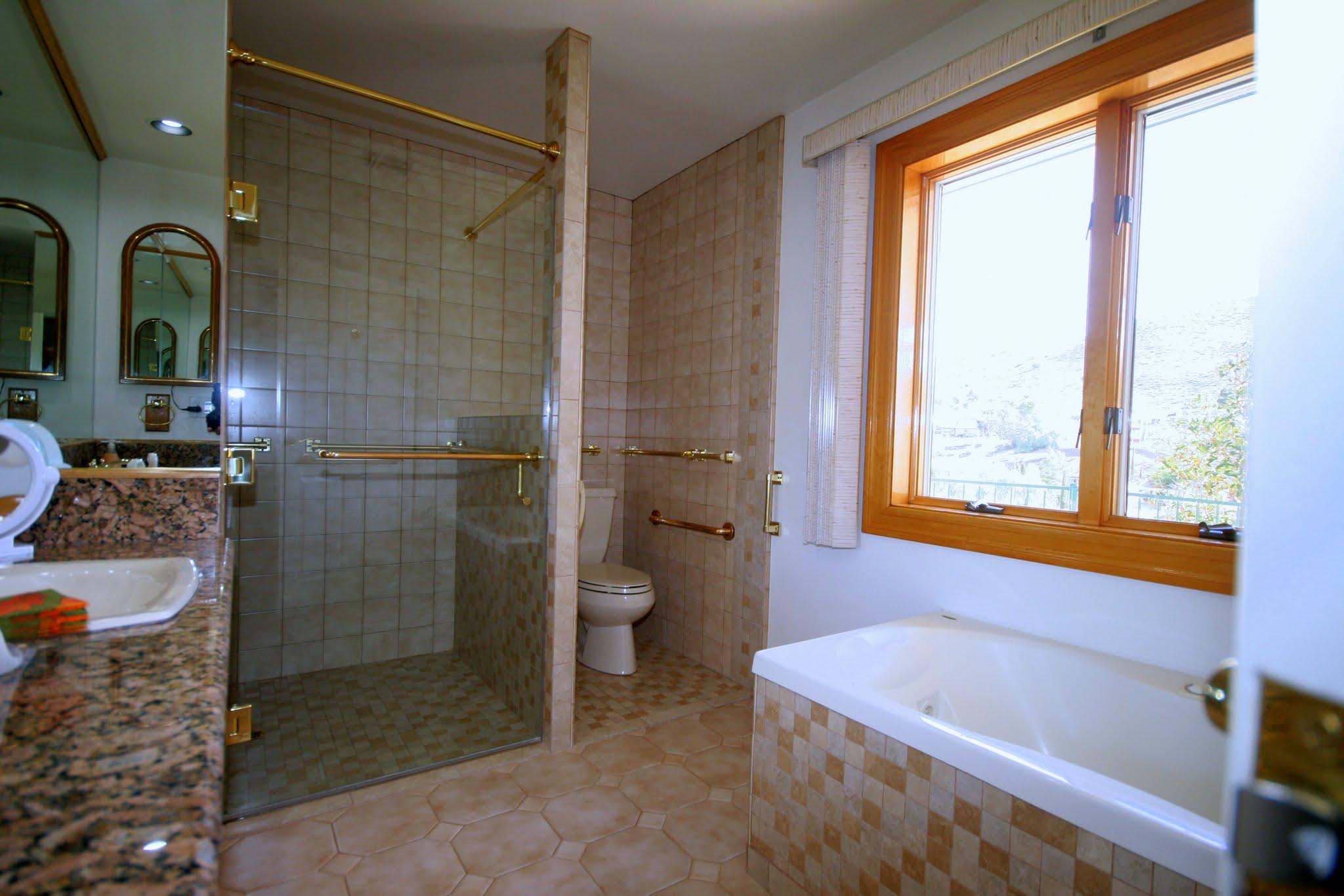 34421 Red Rover Mine Road Acton, CA 93510 - Photo 29 of 52 a bathroom with a granite countertop sink a toilet and shower