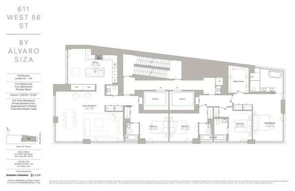 $5,749,000 | 611 West 56th Street, Unit PH30 | Hell's Kitchen