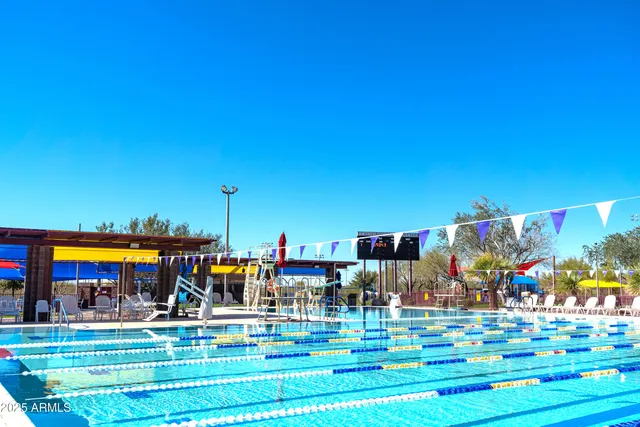 a view of a swimming pool with a fountain
