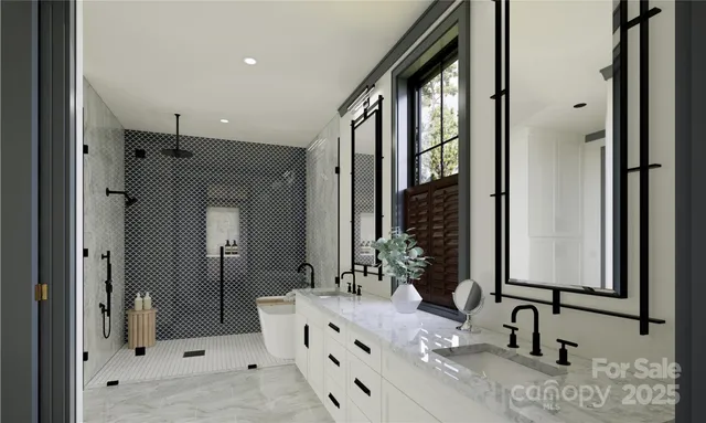 a bathroom with a double vanity sink and mirror