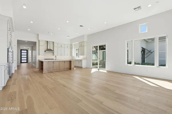 a view of kitchen with wooden floor