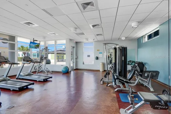a view of a room with gym equipment