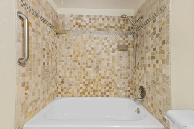 a bathroom with a bathtub