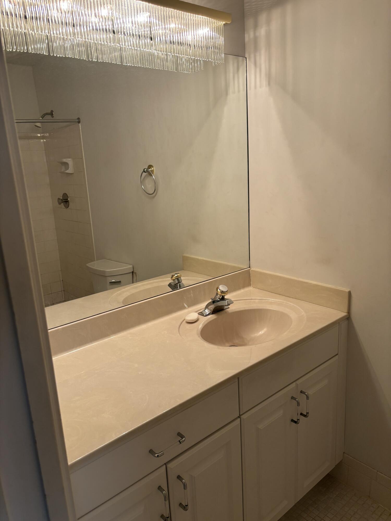 1700 Dover Road, Unit 215A Delray Beach, FL 33445 - Photo 12 of 23 a bathroom with a sink and a mirror