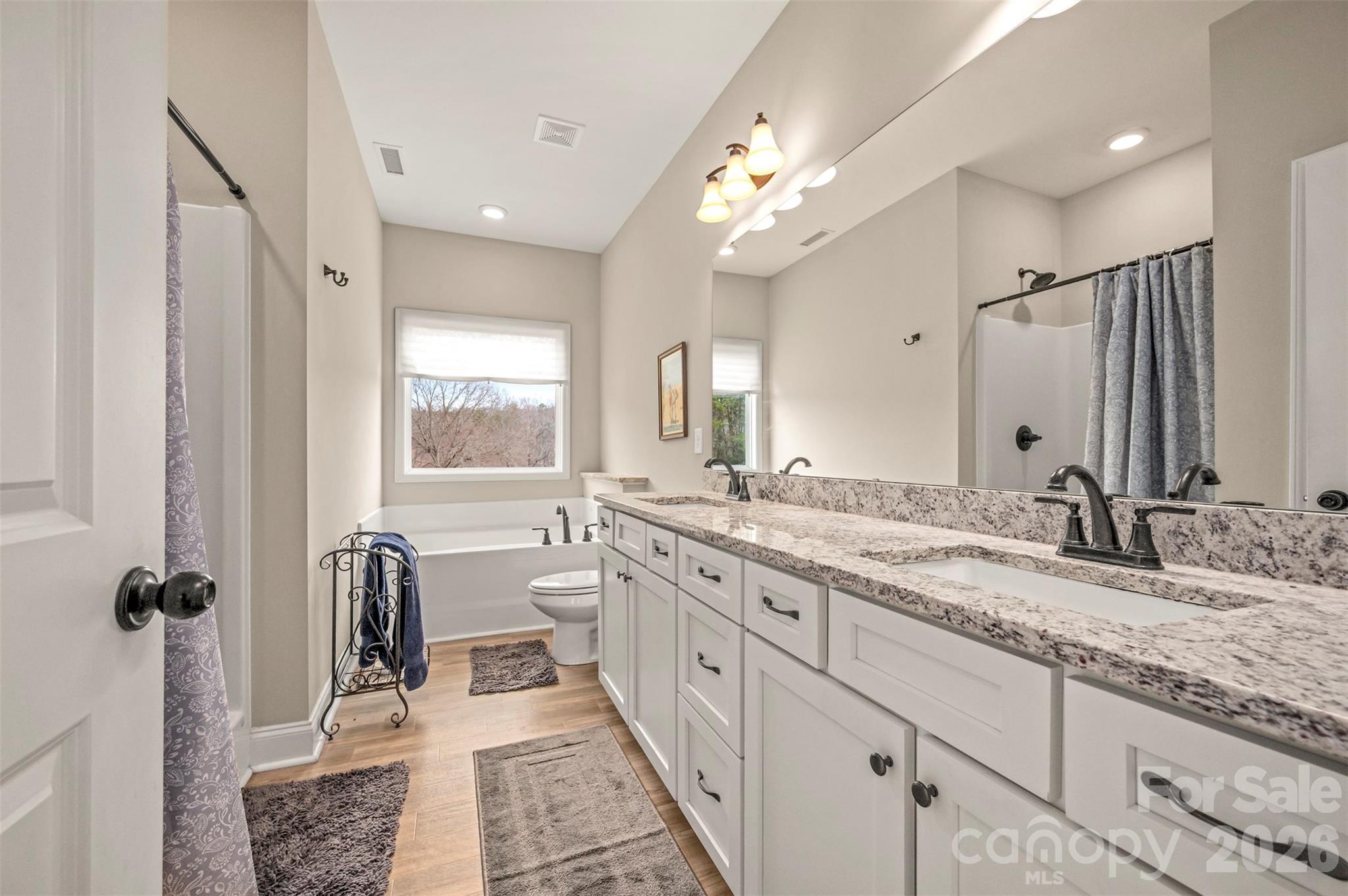398 David Sims Road Rutherfordton, NC 28139 - Photo 15 of 48 a spacious bathroom with a granite countertop sink a toilet a mirror and window
