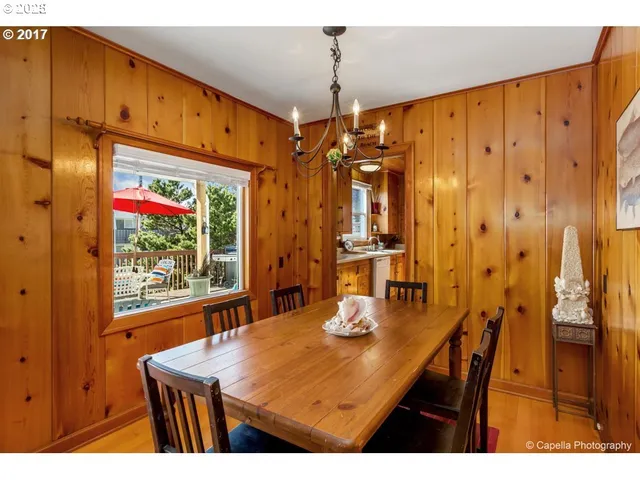 a dining table with chairs and window