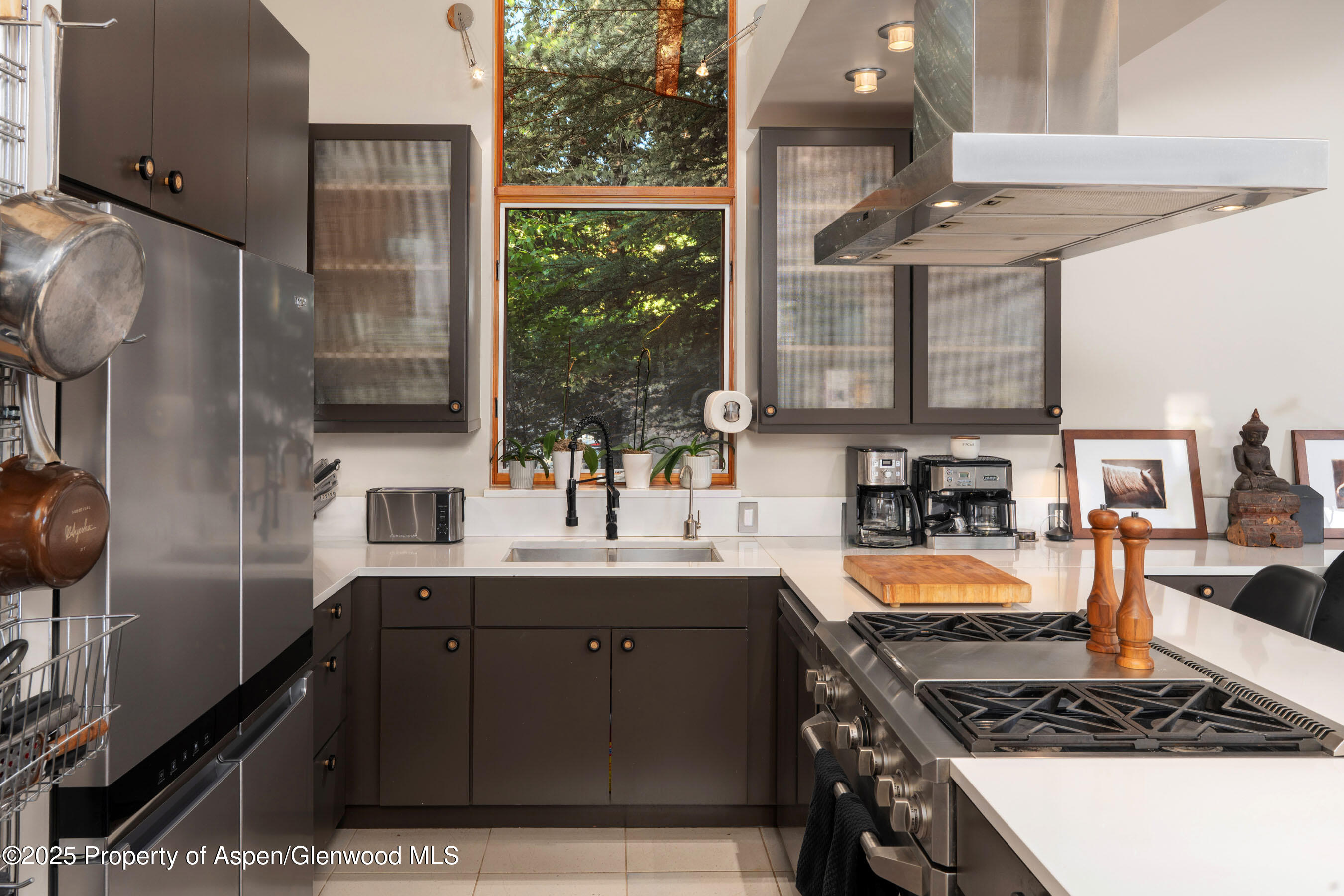 26 Bunker Loop Aspen, CO 81612 - Photo 37 of 103 a kitchen with stainless steel appliances granite countertop a sink stove and refrigerator