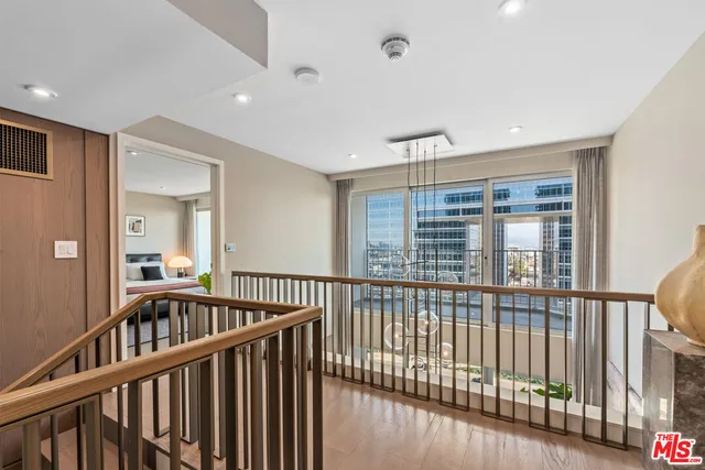 a view of a porch with wooden floor