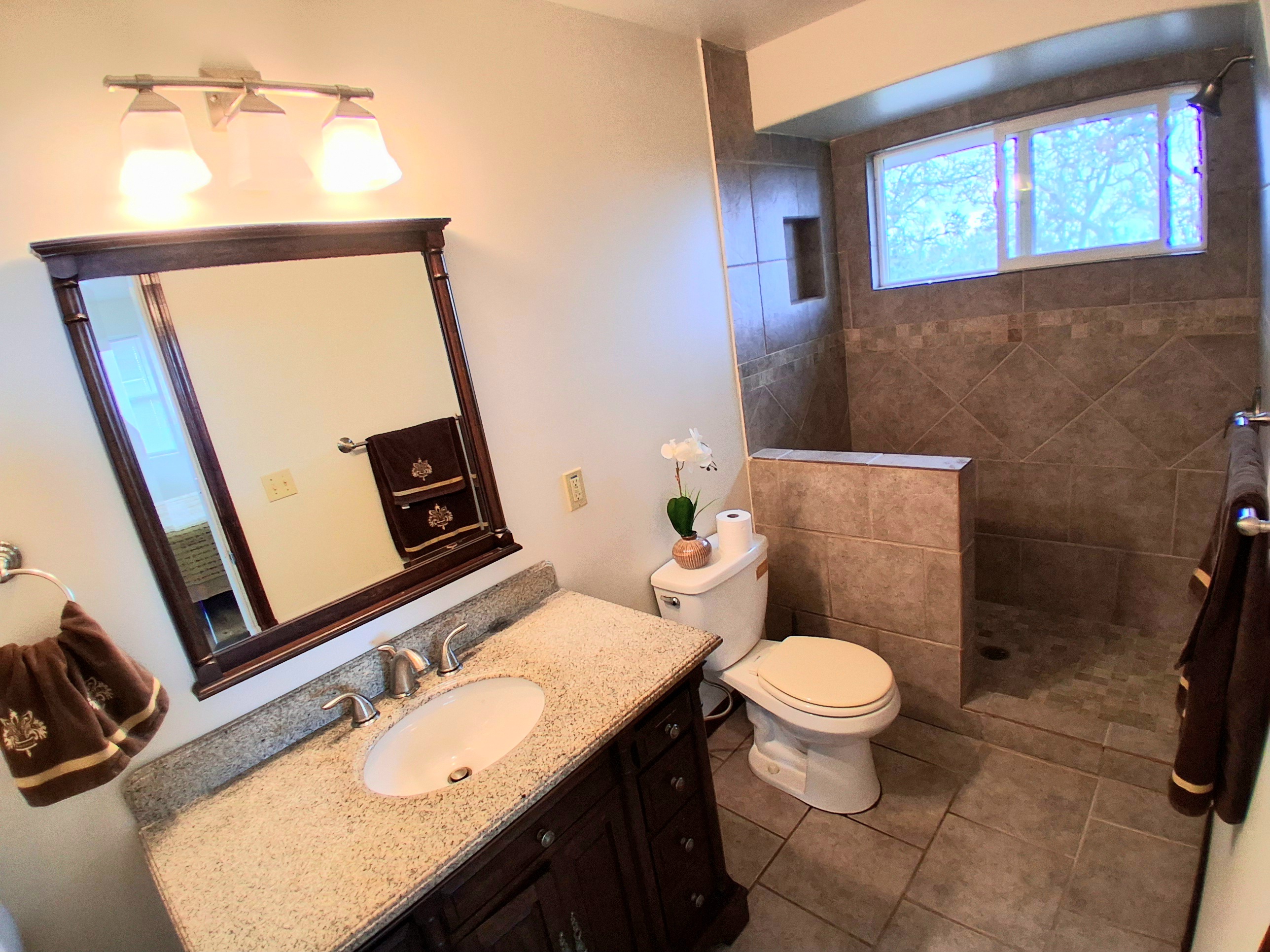 92-8221 Reef Parkway Ocean View, HI 96704 - Photo 11 of 20 a bathroom with a granite countertop sink toilet and mirror