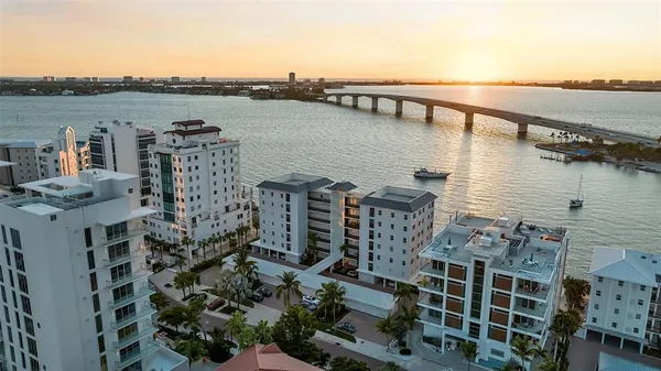 a view of a city and ocean view