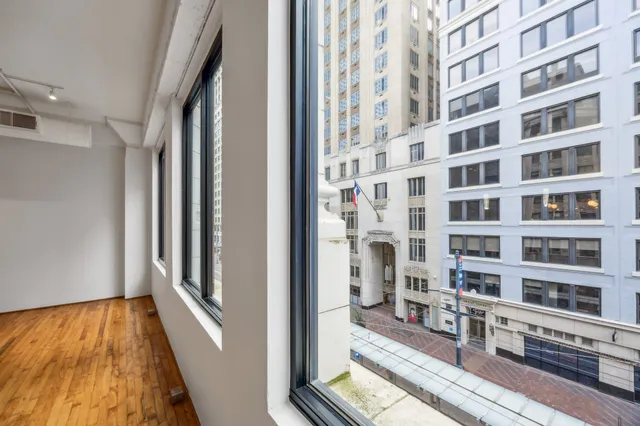 front view of a building with a bench