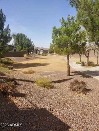 a view of a yard with mountain