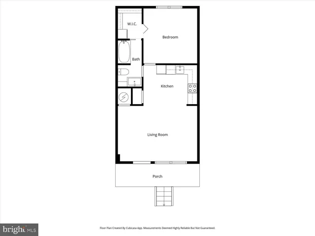 a picture of a bench in front of a door