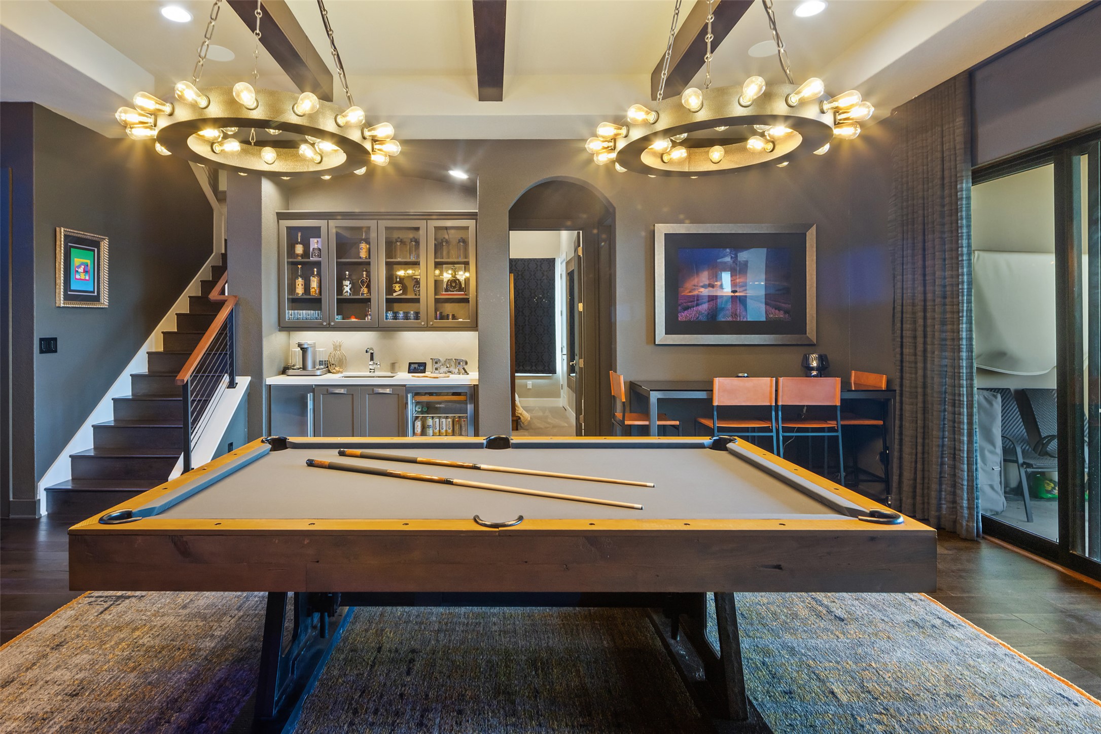 420 Marina View Way Austin, TX 78734 - Photo 19 of 32 a room with pool table and chandelier